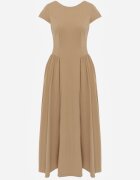 rosa Rochie evazată din vâscoză cu cusături modelatoare Meteia Bej