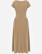 rosa Rochie evazată din vâscoză cu cusături modelatoare Meteia Bej