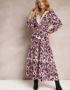 rosa Rochie Evazată Fucsia cu Elastic în Talie și cu Inserție Perforată Margotta