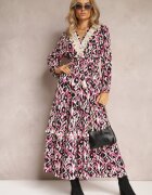 rosa Rochie Evazată Fucsia cu Elastic în Talie și cu Inserție Perforată Margotta