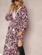 rosa Rochie Evazată Fucsia cu Elastic în Talie și cu Inserție Perforată Margotta