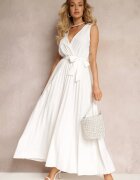 rosa Rochie Evazată Maxi Albă cu fustă plisată și elastic în talie Sare
