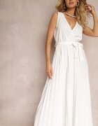 rosa Rochie Evazată Maxi Albă cu fustă plisată și elastic în talie Sare