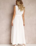 rosa Rochie Evazată Maxi Albă cu fustă plisată și elastic în talie Sare