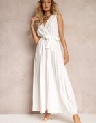 rosa Rochie Evazată Maxi Albă cu fustă plisată și elastic în talie Sare