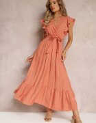 rosa Rochie evazată maxi cu elastic în talie portocalie Lavla