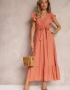 rosa Rochie evazată maxi cu elastic în talie portocalie Lavla