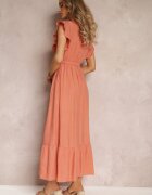 rosa Rochie evazată maxi cu elastic în talie portocalie Lavla