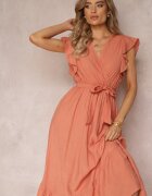 rosa Rochie evazată maxi cu elastic în talie portocalie Lavla