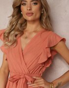 rosa Rochie evazată maxi cu elastic în talie portocalie Lavla
