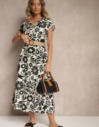 rosa Rochie Evazată Neagră din Viscoză cu Curea cu Cataramă Zarenele