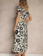 rosa Rochie Evazată Neagră din Viscoză cu Curea cu Cataramă Zarenele