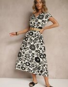 rosa Rochie Evazată Neagră din Viscoză cu Curea cu Cataramă Zarenele