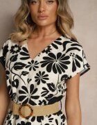 rosa Rochie Evazată Neagră din Viscoză cu Curea cu Cataramă Zarenele