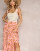 rosa Rochie Evazată Portocalie cu bretele cu partea de sus brodată Lichova