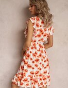 rosa Rochie evazată roșie cu volan și imprimeu floral Iletes