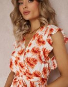 rosa Rochie evazată roșie cu volan și imprimeu floral Iletes