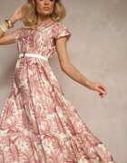 rosa Rochie Evazată Roz închis din Viscoză Decorată cu Imprimeu Floral Galmoi