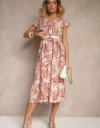 rosa Rochie Evazată Roz închis din Viscoză Decorată cu Imprimeu Floral Galmoi