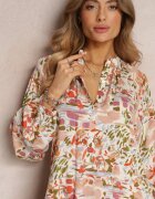 rosa Rochie Evazată Roz-verde cu Model Abstract și Partea Superioară cu Nasturi Skylare