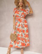 rosa Rochie Evazată Tip cutie Portocalie din Viscoză Jubnon