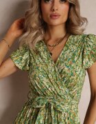 rosa Rochie Evazată Verde cu elastic în talie și volănaș Samat