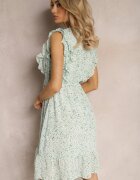 rosa Rochie Evazată Verde cu Elastic în Talie și Volane Ulaia