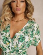 rosa Rochie Evazată Verde din Viscoză cu elastic în talie și cordon din material Vikllia