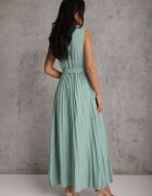 rosa Rochie Evazată Verde Maxi cu Fusta Plisată și cu Talie Elastică Sare
