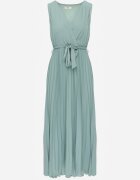 rosa Rochie Evazată Verde Maxi cu Fusta Plisată și cu Talie Elastică Sare