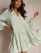 rosa Rochie Evazată Verde Mini cu Volane Durila