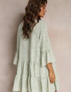 rosa Rochie Evazată Verde Mini cu Volane Durila