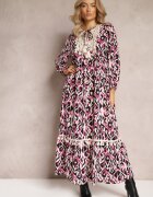 rosa Rochie Fucsia Cloș Maxi cu Volan Maruerilla