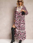 rosa Rochie Fucsia Cloș Maxi cu Volan Maruerilla