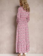 rosa Rochie Fucsia cu Volan la Decolteu și Elastic Lat în Talie Pshibih
