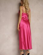 rosa Rochie Fucsia de satin decorată cu zirconii și decolteu fluid Mesalttia