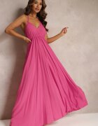rosa Rochie Fucsia Evazată de Bumbac cu Legătură la Gât Panethea