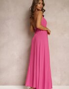 rosa Rochie Fucsia Evazată de Bumbac cu Legătură la Gât Panethea