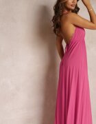 rosa Rochie Fucsia Evazată de Bumbac cu Legătură la Gât Panethea