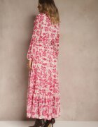 rosa Rochie Fucsia Florală Maxi cu Volane și Cordon din Material Textil Ayvie