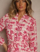 rosa Rochie Fucsia Florală Maxi cu Volane și Cordon din Material Textil Ayvie