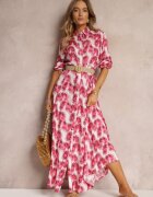 rosa Rochie Fucsia tip cămașă Maxi cu nasturi și mâneci ajustabile Jaye