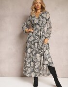 rosa Rochie Gri Maxi cu Decolteu petrecut și elastic în talie Srinika