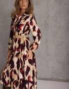 rosa Rochie Imprimată Roșu-Bej cu croi tip cămașă cu curea împletită Mirirani