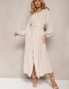 rosa Rochie Jasno Bej Maxi cu croială lejeră cu nasturi și curea cu cataramă metalică Ferian