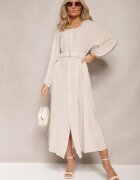 rosa Rochie Jasno Bej Maxi cu croială lejeră cu nasturi și curea cu cataramă metalică Ferian