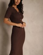 rosa Rochie Maro Cambrată din Tricot cu Viscoză cu Nasturi la Decolteu Fenittia