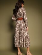 rosa Rochie Maro cu Decolteu Petrecut din Viscoză cu Motiv Boho și Curea Rinnaria