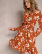 rosa Rochie Maro deschisă Evazată Mini Florală cu talie elastică Elandri