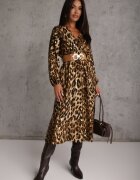 rosa Rochie Maro din Viscoză cu croi petrecut cu curea și elastic în talie cu imprimeu leopard Hannira